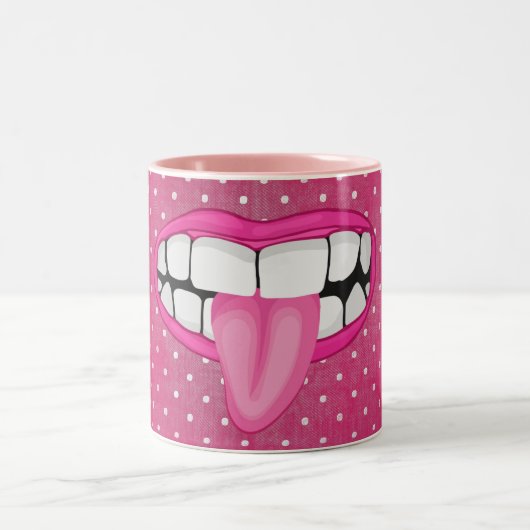 Roze lippen en tong polka dot tweekleurige koffiemok (Center)