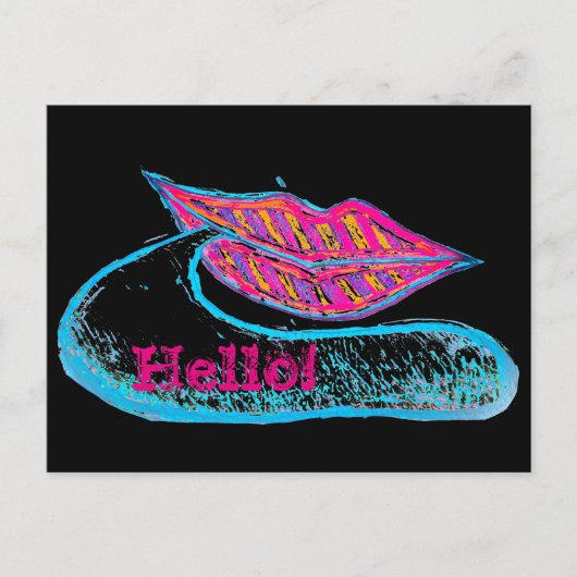 Roze lippen en woordballon of tong briefkaart (Voorkant)