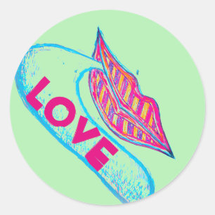 Roze lippen en woordballon of tong ronde sticker