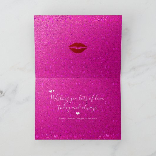 Roze Lippen Gelukkig Valentijnsdag Rood Glitter St Feestdagen Kaart (Binnen)