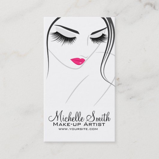 Roze lippen Gezicht lange wimpers Wimper extensies Visitekaartje (Voorkant)