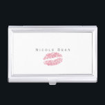 Roze Lippen Glitter Kiss Glam Visitekaarthouder<br><div class="desc">Roze Lippen Glitter Kiss Glam Visitekaarthouder. Aanpassen met elke tekst of leeg laten.</div>