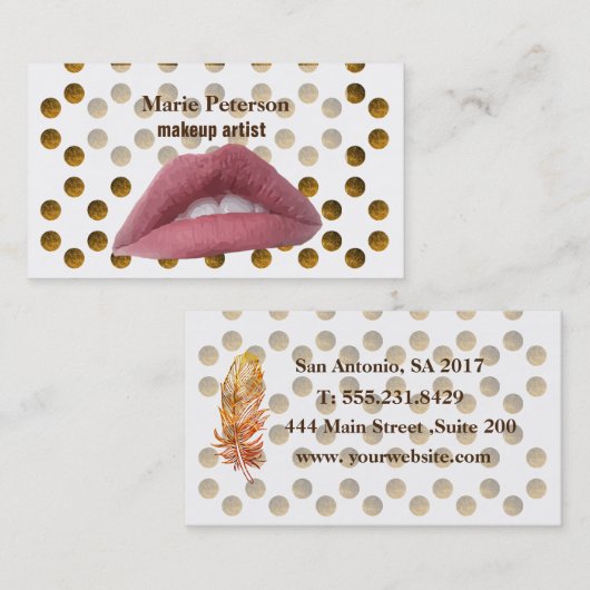 Roze Lippen Gouden Stippen Bussines kaart Visitekaartje (Voorkant / Achterkant)