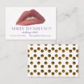 Roze lippen, gouden Stippen Elegant Visitekaartje (Voorkant / Achterkant)