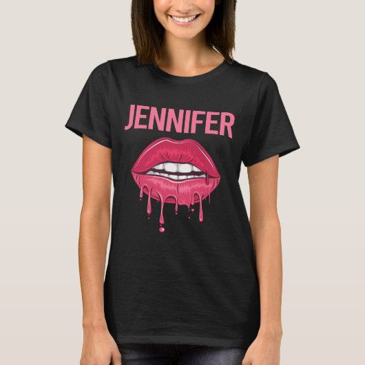 Roze Lippen - Jennifer Naam T-shirt (Voorkant)
