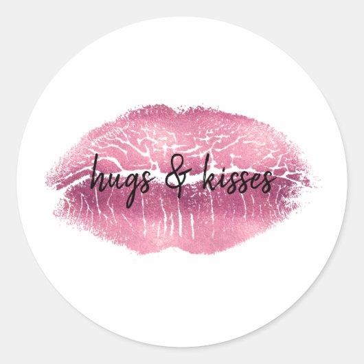 Roze Lippen kus gepersonaliseerd Ronde Sticker (Voorkant)