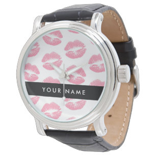 Roze Lippen, Kus, Lippenstift, Je Naam, Personalis Horloge