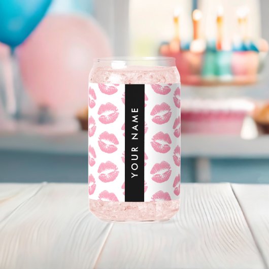 Roze lippen, kus, lippenstift, Jouw naam, personal Blikvorm Glas (Insitu (Baby Shower))