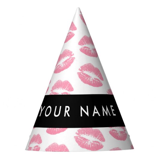 Roze lippen, kus, lippenstift, Jouw naam, personal Feesthoedjes (Voorkant)