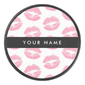 Roze lippen, kus, lippenstift, Jouw naam, personal Hockey Puck (Voorkant)