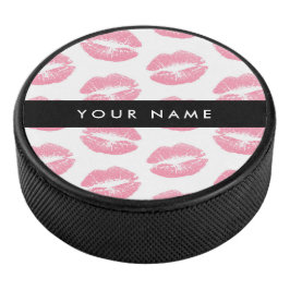 Roze lippen, kus, lippenstift, Jouw naam, personal Hockey Puck
