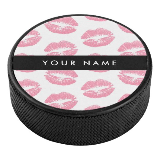 Roze lippen, kus, lippenstift, Jouw naam, personal Hockey Puck (3/4)