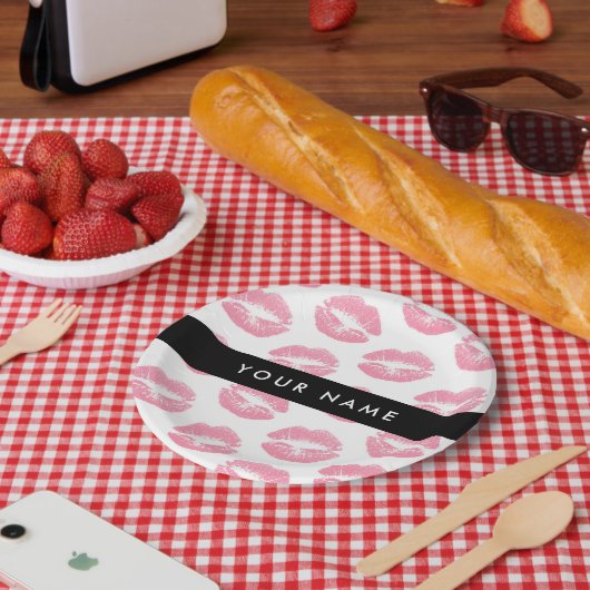 Roze lippen, kus, lippenstift, Jouw naam, personal Papieren Bordje (Picknick)