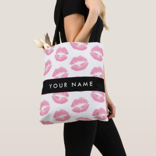 Roze lippen, kus, lippenstift, Jouw naam, personal Tote Bag