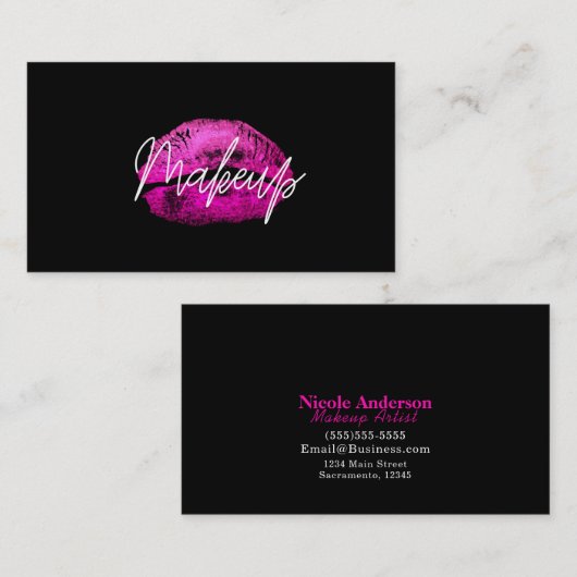 Roze Lippen Kus Make-up Beauty Glam Chic Zwart Visitekaartje (Voorkant / Achterkant)