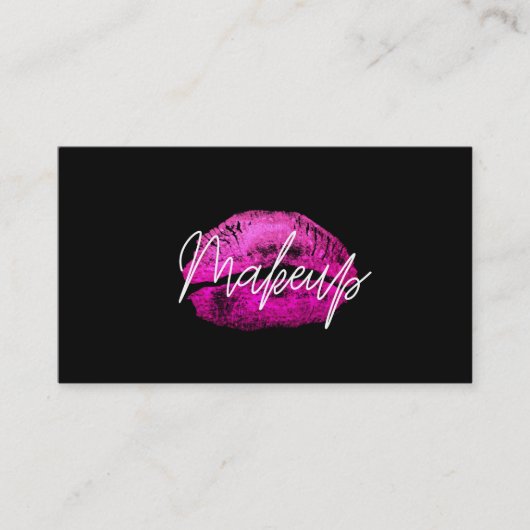 Roze Lippen Kus Make-up Beauty Glam Chic Zwart Visitekaartje (Voorkant)