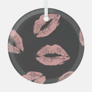 Roze lippen kussen, Valentijnsdag patroon. Glas Ornament