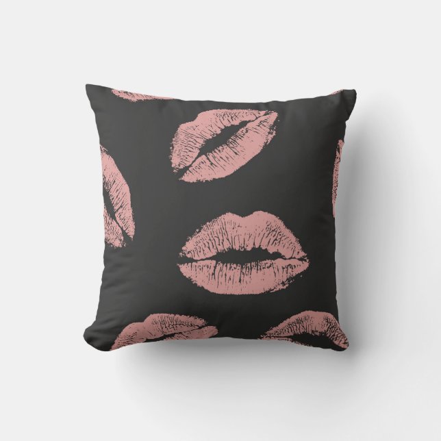 Roze lippen kussen, Valentijnsdag patroon. Kussen (Voorkant)