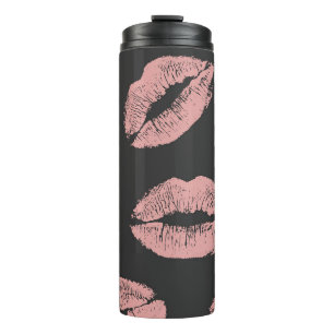 Roze lippen kussen, Valentijnsdag patroon. Thermosbeker