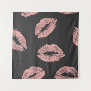 Roze lippen kussen, Valentijnsdag patroon. Wandkleed