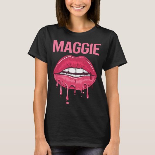 Roze Lippen - Maggie Naam T-shirt (Voorkant)