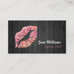 Roze Lippen Make-up Artiest Houten Achtergrond Visitekaartje