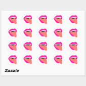 Roze Lippen met Tong Uit Ronde Sticker (Vel)