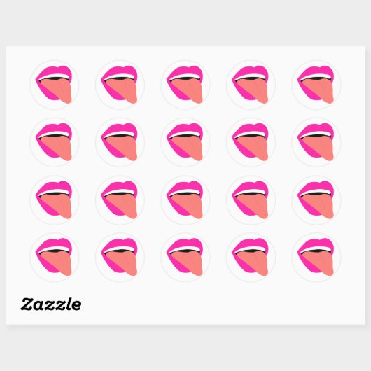 Roze Lippen met Tong Uit Ronde Sticker (Vel)