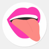 Roze Lippen met Tong Uit Ronde Sticker (Voorkant)