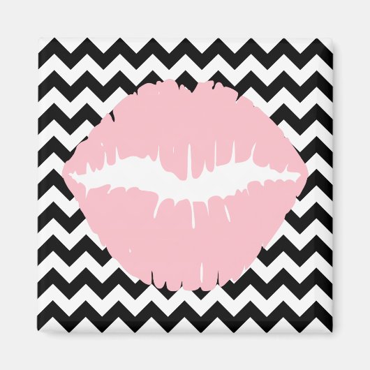 Roze lippen op zwart-wit zigzagpatroon magneet (Voorkant)