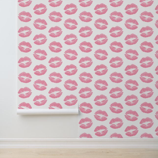 Roze lippen, patroon van lippen, roze lippenstift, behang (Applicatie)
