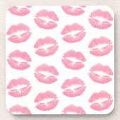 Roze lippen, patroon van lippen, roze lippenstift, bier onderzetter (Voorkant)