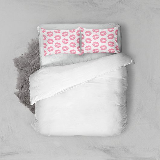 Roze lippen, patroon van lippen, roze lippenstift, kussensloop