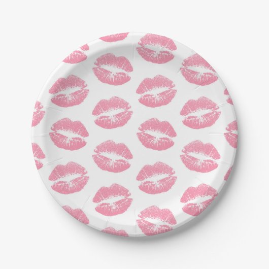Roze lippen, patroon van lippen, roze lippenstift, papieren bordje (Voorkant)
