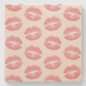 Roze lippen, patroon van lippen, roze lippenstift, stenen onderzetter (Voorkant)