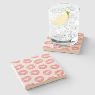 Roze lippen, patroon van lippen, roze lippenstift, stenen onderzetter