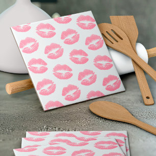 Roze lippen, patroon van lippen, roze lippenstift, tegeltje