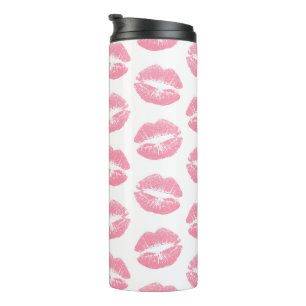 Roze lippen, patroon van lippen, roze lippenstift, thermosbeker