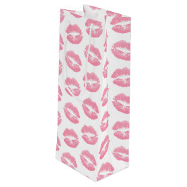 Roze lippen, patroon van lippen, roze lippenstift, wijn cadeautas