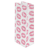 Roze lippen, patroon van lippen, roze lippenstift, wijn cadeautas (Voorkant Gekanteld)