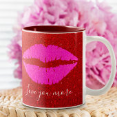 Roze Lippen Rode Glitter Liefde U Meer Script Spar Tweekleurige Koffiemok