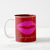 Roze Lippen Rode Glitter Liefde U Meer Script Spar Tweekleurige Koffiemok (Links)