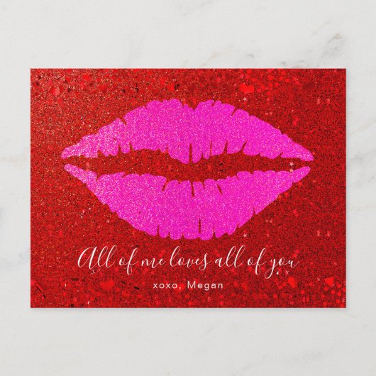 Roze Lippen Rode Glitter Valentijn All of Me Love  Feestdagenkaart (Voorkant)