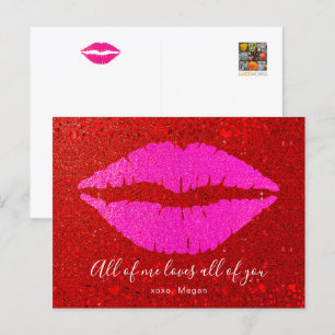 Roze Lippen Rode Glitter Valentijnsdag Allemaal va Feestdagenkaart