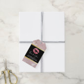 Roze Lippen & Roos Goud Tropische bladeren Verjaar Cadeaulabel (Met Touw)