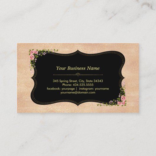 Roze Lippen Roze Gouden Glitters Wilde Bloemen Mon Visitekaartje (Achterkant)