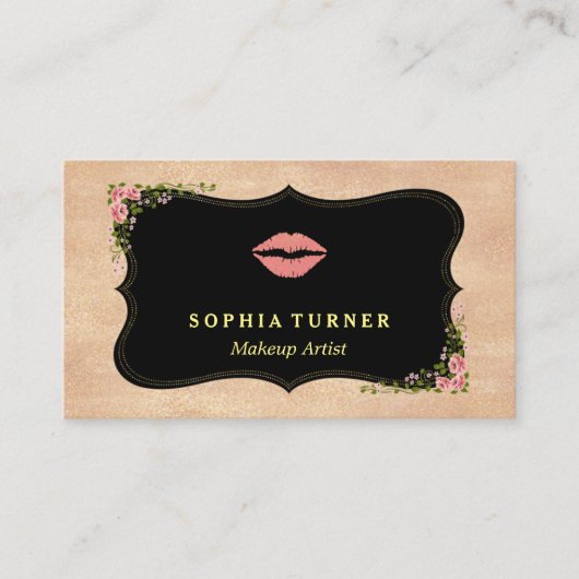 Roze Lippen Roze Gouden Glitters Wilde Bloemen Mon Visitekaartje (Voorkant)