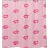 Roze Lippenpatroon en Damask Douchegordijn (Voorkant)