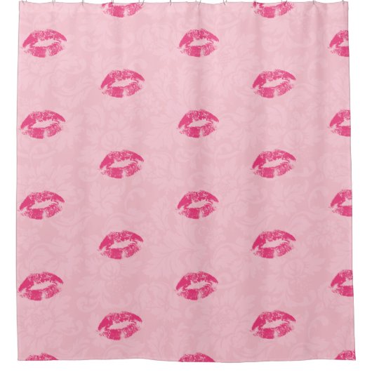 Roze Lippenpatroon en Damask Douchegordijn (Voorkant)