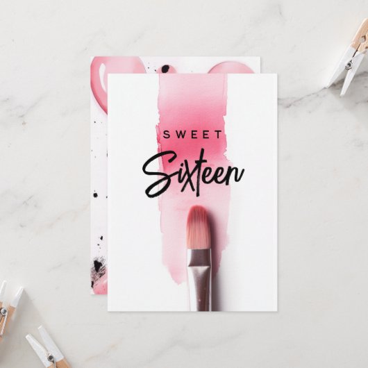 Roze lippenstift borstel Moderne zoete zestien ver Kaart (Voorkant / Achterkant in situ)